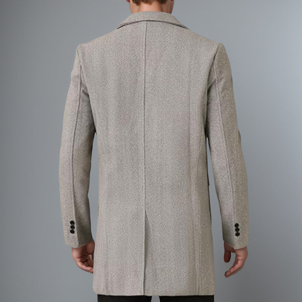 Herren Mantel Doppelreiher Herringbone Muster Elegent Schwarz