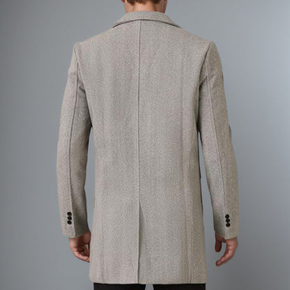 Herren Mantel Doppelreiher Herringbone Muster Elegent Schwarz