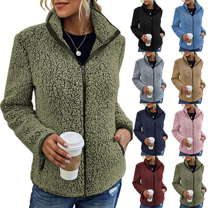 Damen Fleecejacke Flauschig Warm mit Kragen und Taschen - BerlinGlamour
