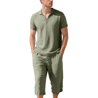 Herren Polohemd Kurzarm mit elastischen Shorts Leinwand Sommer