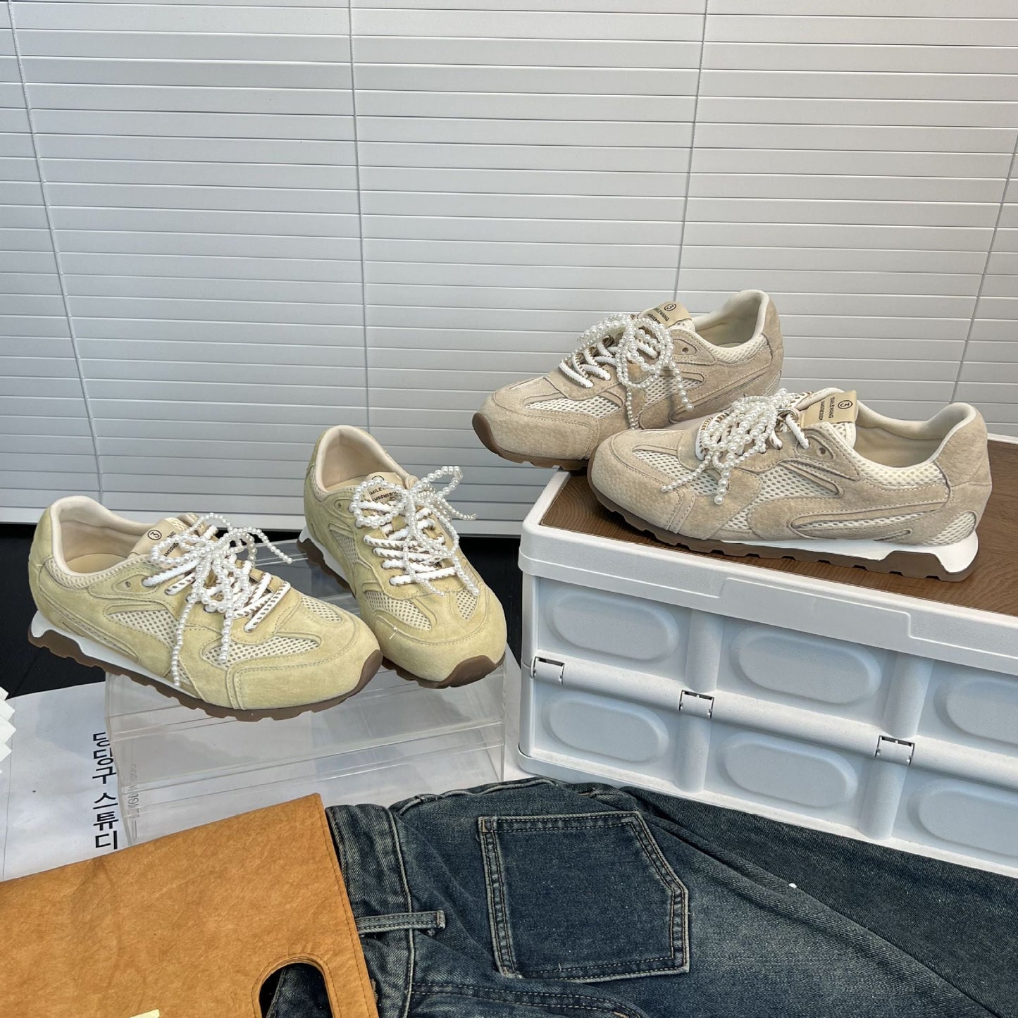 Damen Sneaker Sportlich Atmungsaktiv Mesh Veloursleder