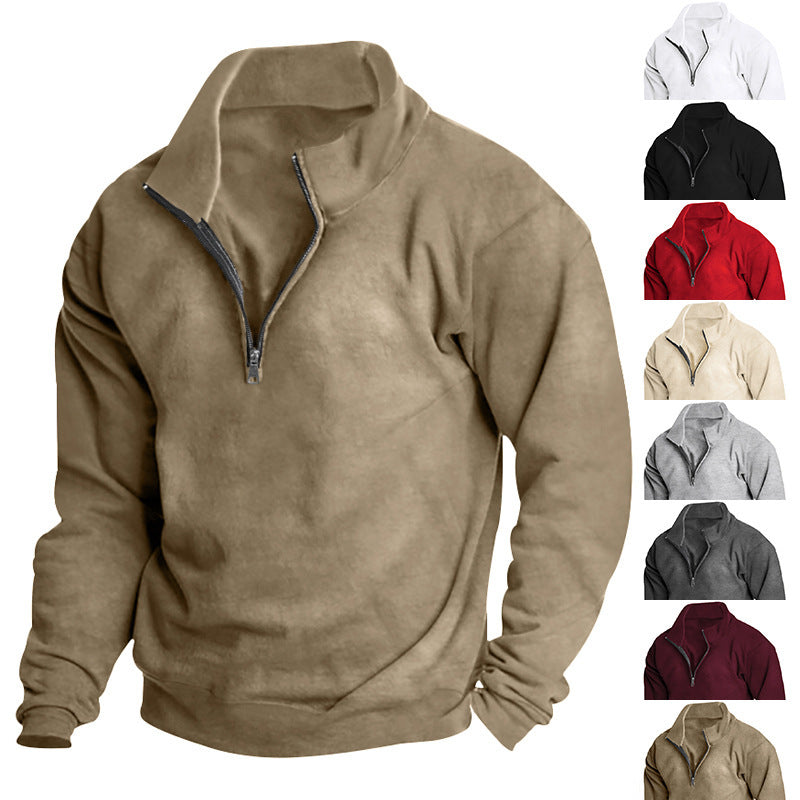 Herren Fleece Pullover Stehkragen Reißverschluss Modern - BerlinGlamour