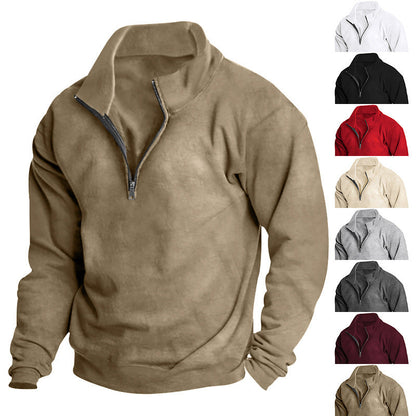 Herren Fleece Pullover Stehkragen Reißverschluss Modern - BerlinGlamour