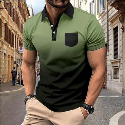 Herren Poloshirt Farbverlauf mit Brusttasche Modern