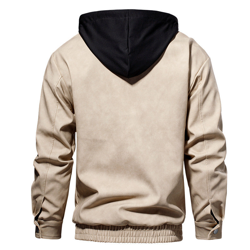Herren Lederjacke Kurz Modern mit Kapuze elastisch