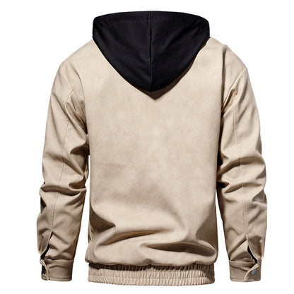 Herren Lederjacke Kurz Modern mit Kapuze elastisch