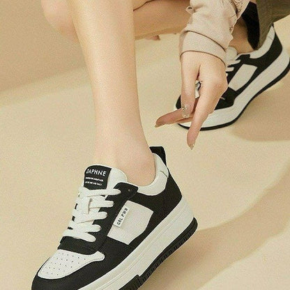 Damen Sneaker Hohe Sohle Atmungsaktiv Leder Sportschuhe