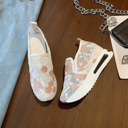 Damen Sneaker Slip-On Blumen Stickerei Mode Schuhe