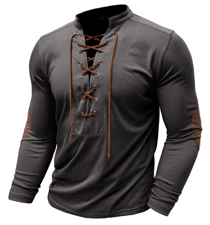 Herren Langarmshirt Modern Schnürdesign Slim Fit