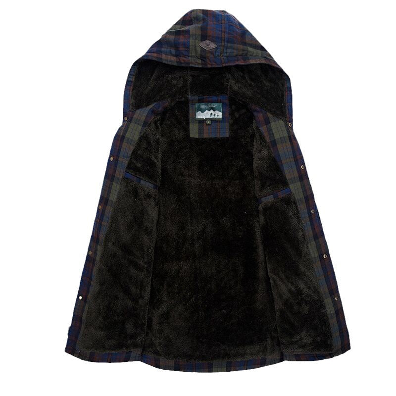 Herren Flanelljacke Warm mit Fleece Futter und Kapuze