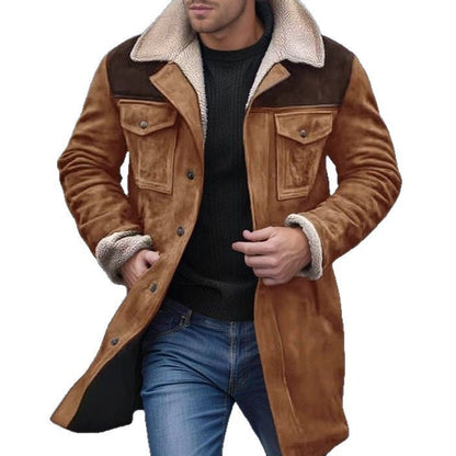 Herren Lammfelljacke Lässig Utility Stil Große Taschen