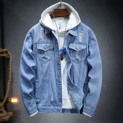 Herren Jeansjacke Lässig Mit Hoodie Einsätzen Modern