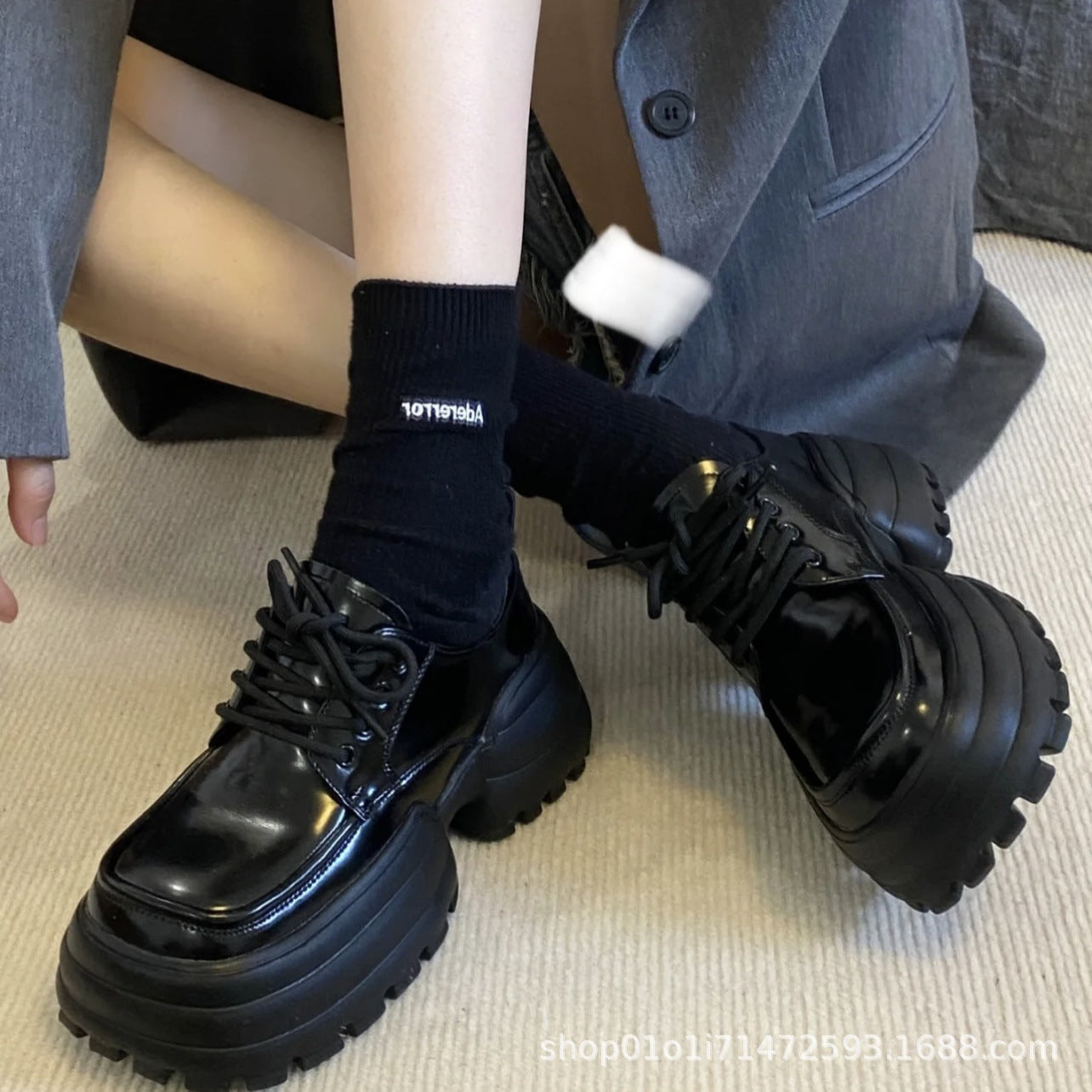 Damen Schnürschuhe Chunky Robust Glänzend