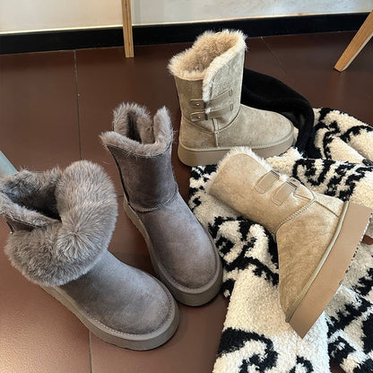 Damen Winterstiefel Kuschelig Weich mit Riemen Soft Innenschuh