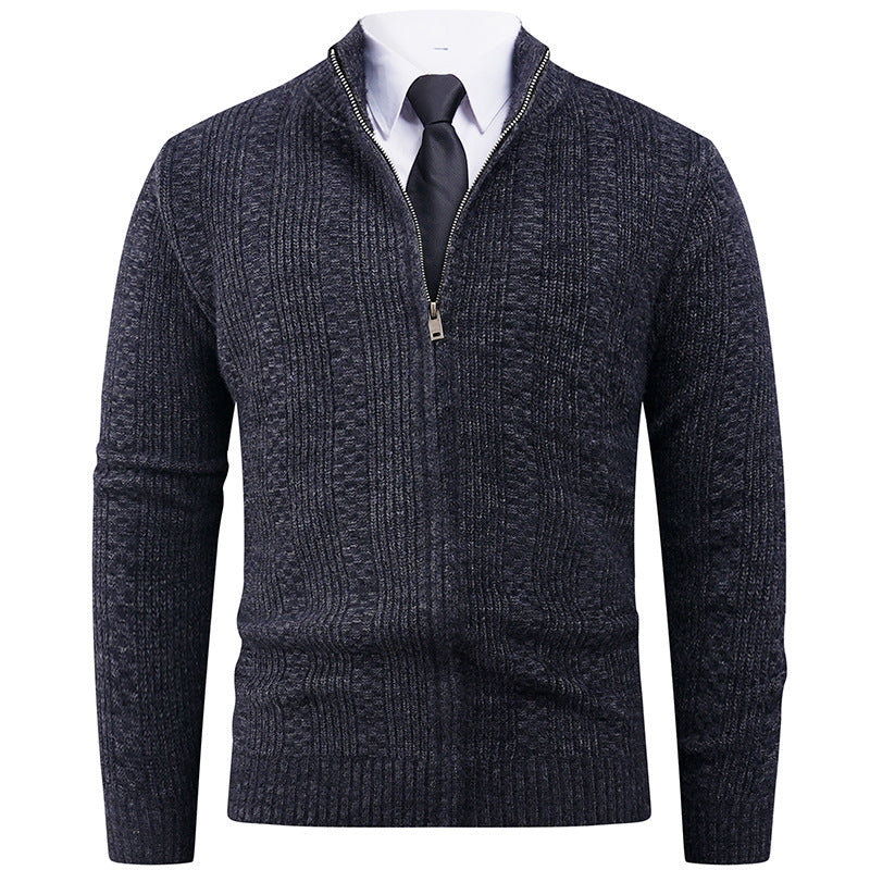 Herren Strickjacke Modern Reißverschluss Zopfmuster Schwarz - BerlinGlamour