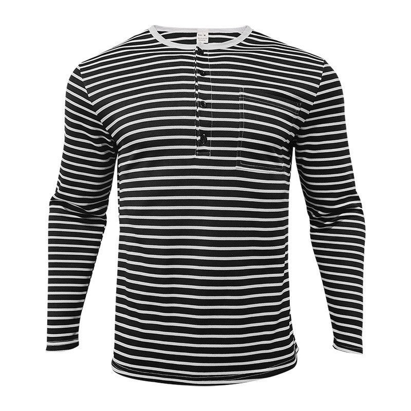 Herren Henley-Shirt Langarm Streifenmuster Klassisch