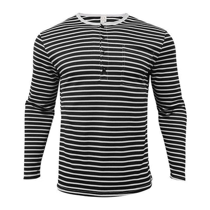 Herren Henley-Shirt Langarm Streifenmuster Klassisch