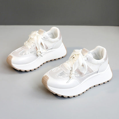Damen Plateau Sneaker Gemustert Elegant Schnürsenkel