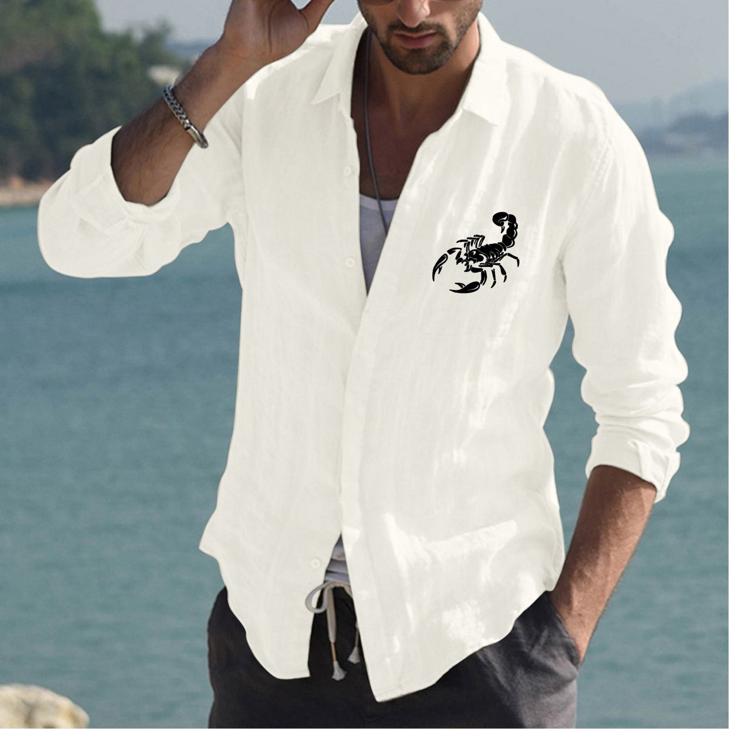 Herren Leinenhemd Sommerlich Bunt Modern