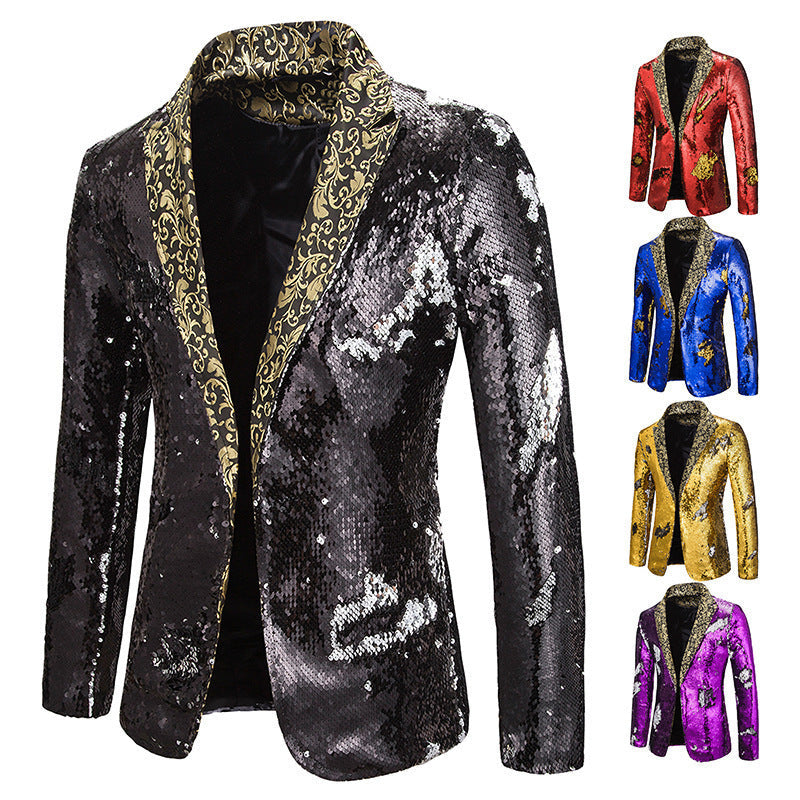 Herren Blazer Glitzernd Paillettenjacke Extravagant Schwarz