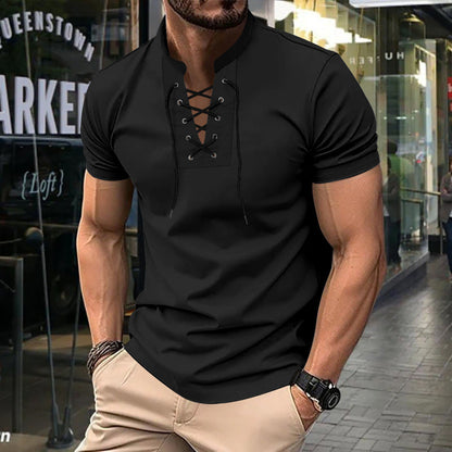 Herren Poloshirt Lässig Mit Schnürung Modern Style