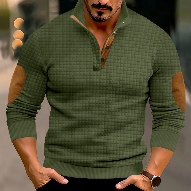 Herren Pullover Leder Akzent Modern Schwarz