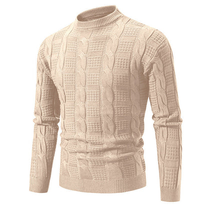 Herren Hochwertiger Grobstrickpullover mit Stehkragen und dekorativem Muster BerlinGlamour.