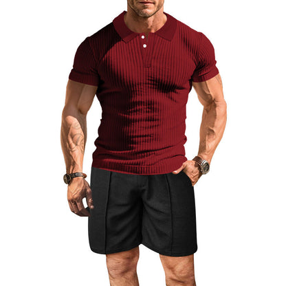 Herren Polohemd Modern mit Struktur und Sport-Shorts