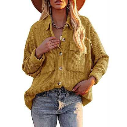 Damen Strickjacke Lässig mit Knöpfen und Taschen