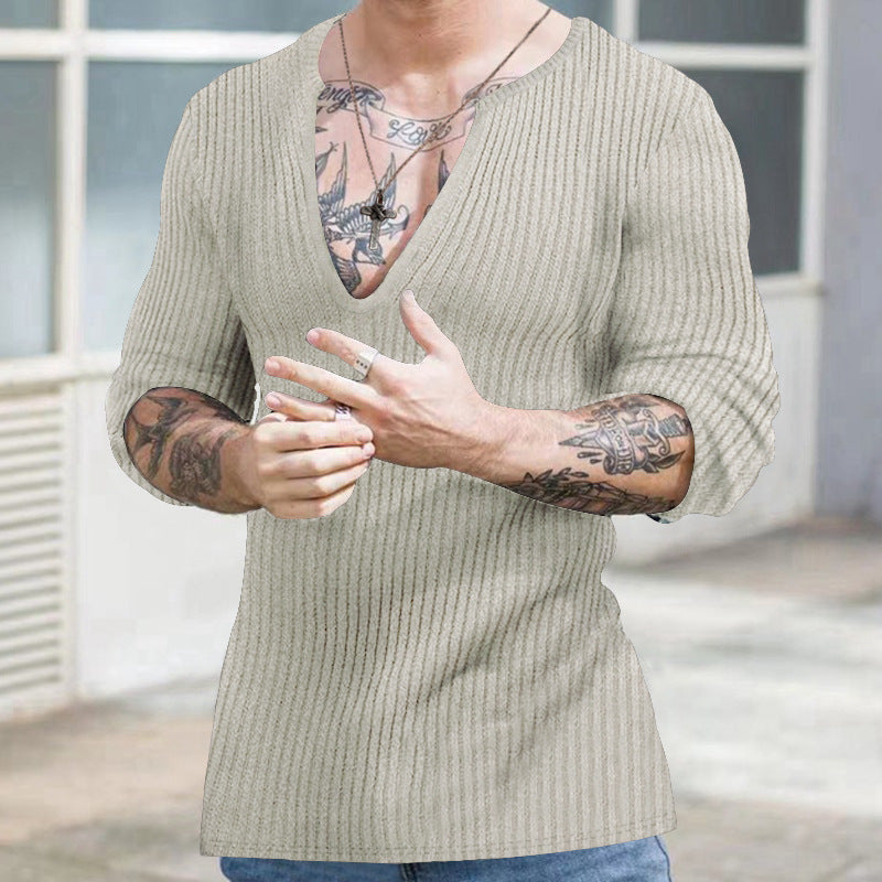 Herren Strickpullover V-Ausschnitt Modisch Rippstruktur