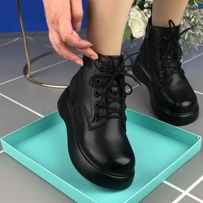 Damen Stiefel Schnürboots Plateau Robust Reißverschluss Damenmode