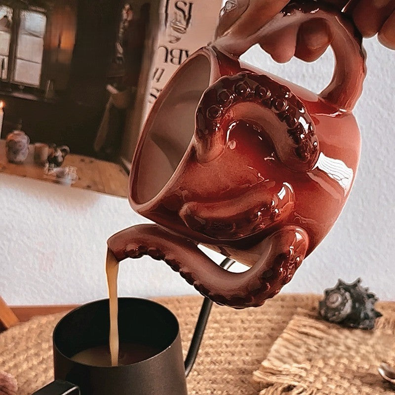 Keramik Kaffeebecher Oktopus Design Farbenfroh