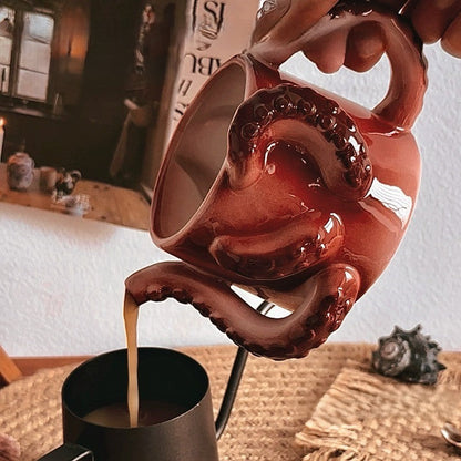 Keramik Kaffeebecher Oktopus Design Farbenfroh