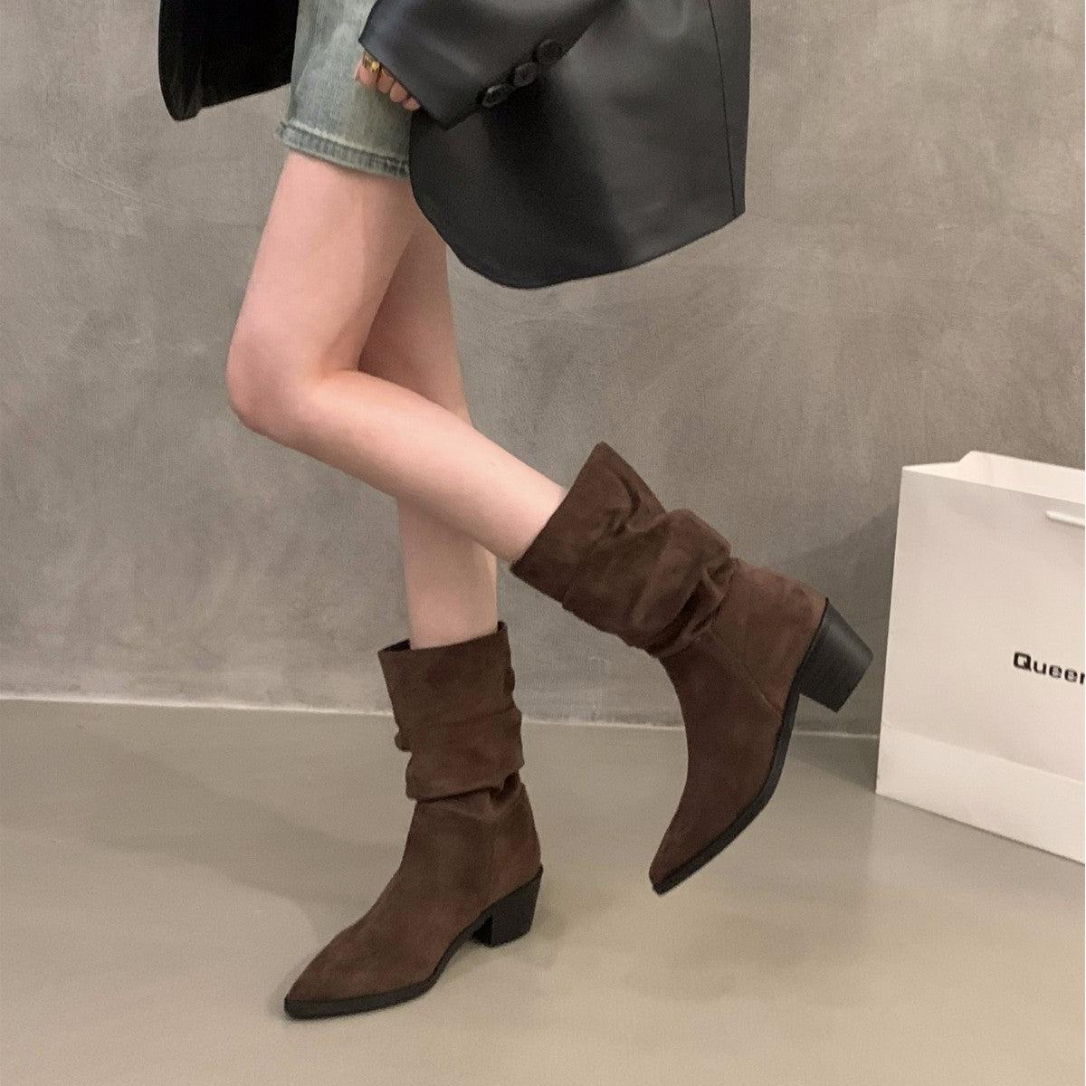 Damen Stiefeletten Spitz Schuhe Gummisohle Schnürsenkel