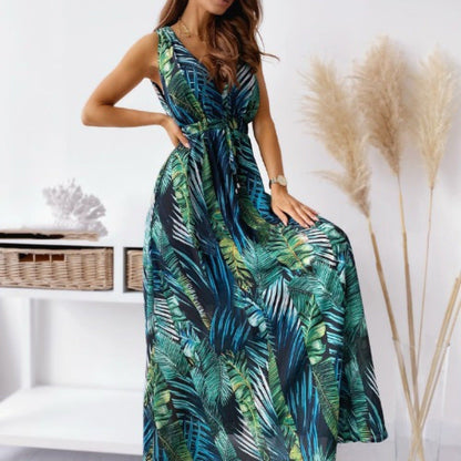 Langes Maxi Kleid Damen Sommer Tropical Chic