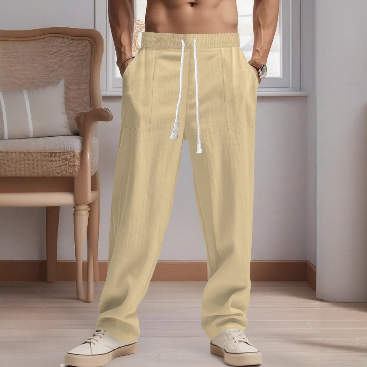 Bequeme Leinenhose Herren Elastisch Mit Taschen Sommer