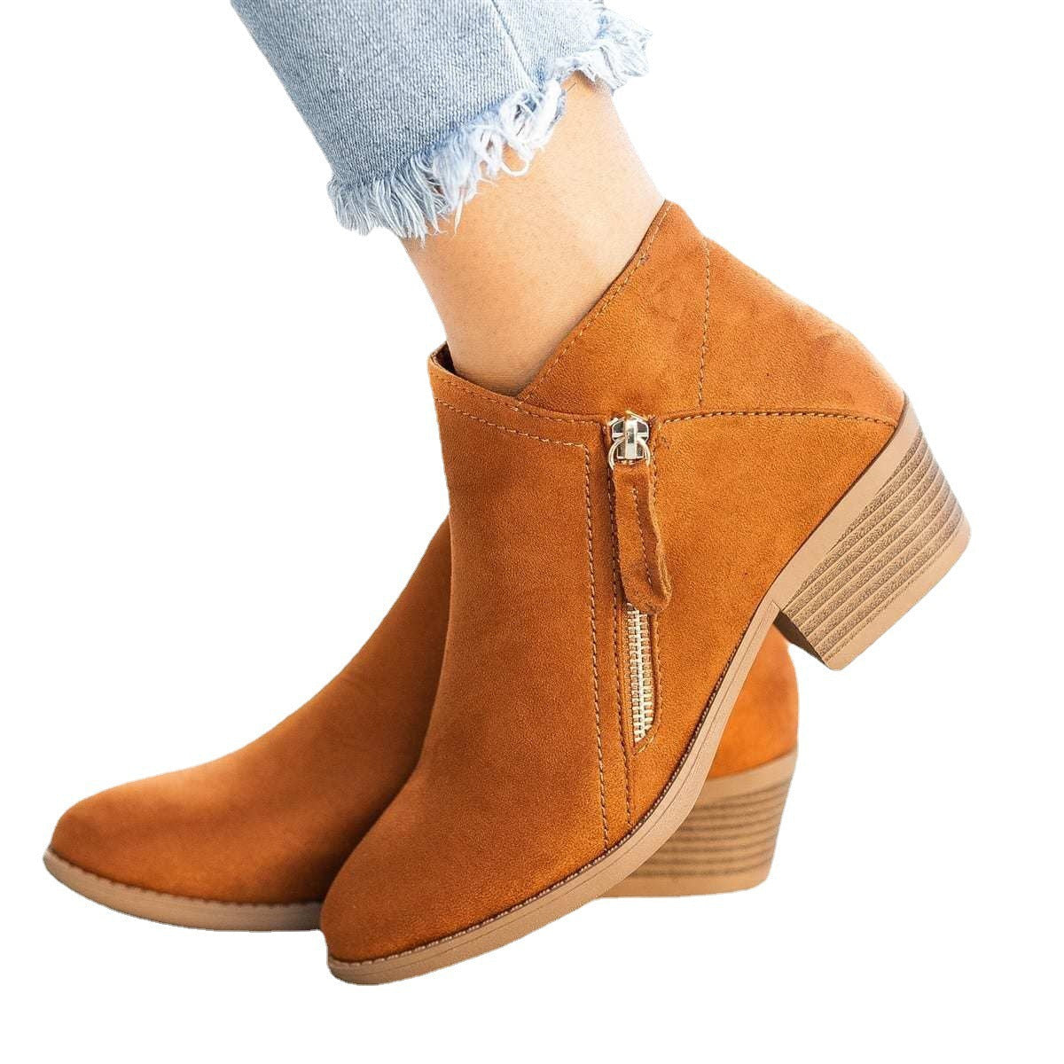 Damen Ankle Boots Blockabsatz Reißverschluss Komfort Schuhe
