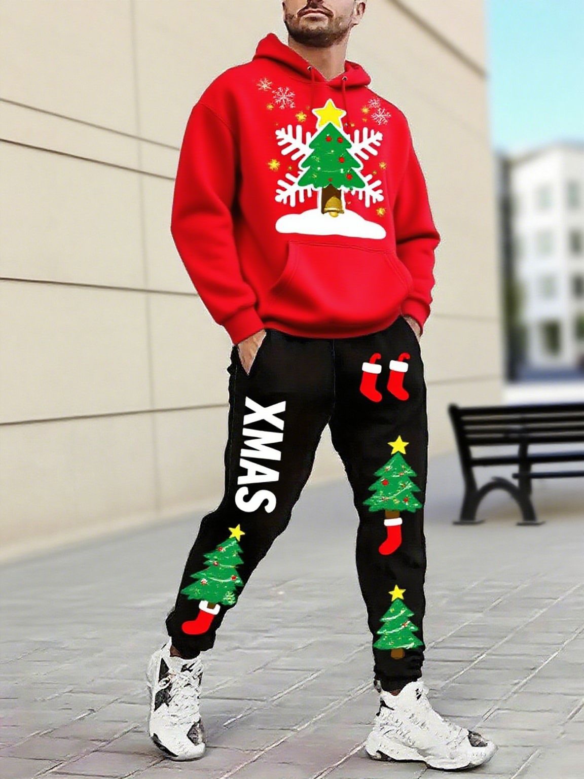 Weihnachts Pullover Set Herren Kapuzenpullover Jogginghose