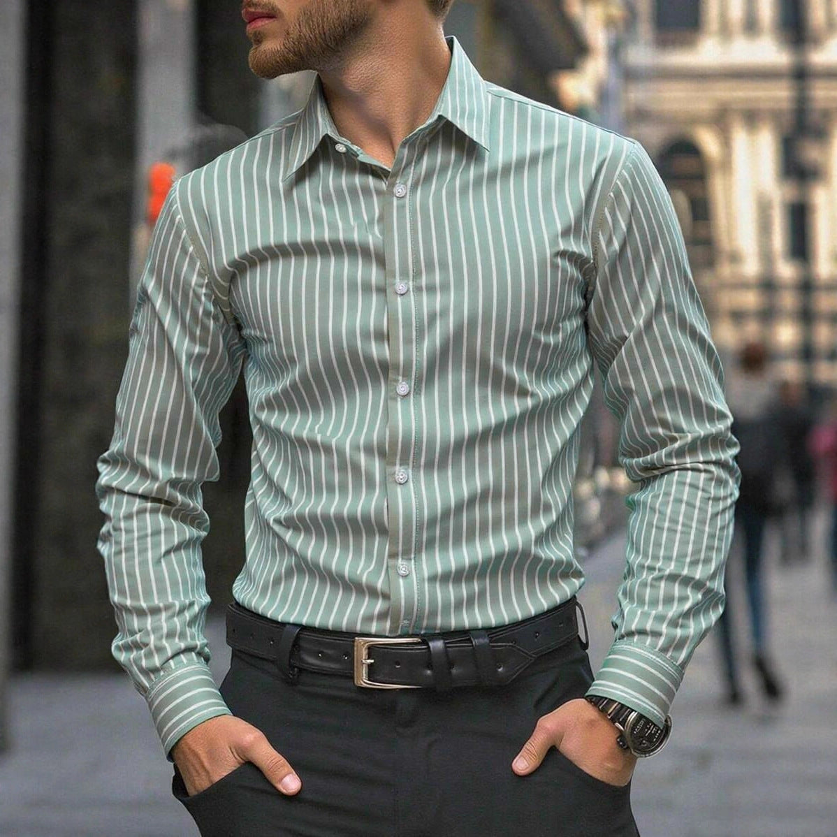 Herren Hemd Modern Streifen Slim Fit