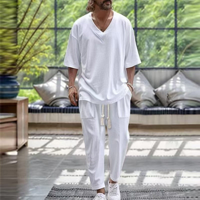 Herren Freizeitanzug Set Modern V-Ausschnitt Elastisch - BerlinGlamour