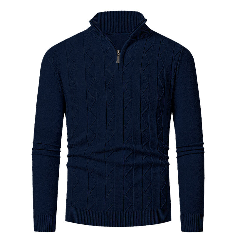 Herren Strickpullover mit Reißverschluss und Zopfmuster Modern