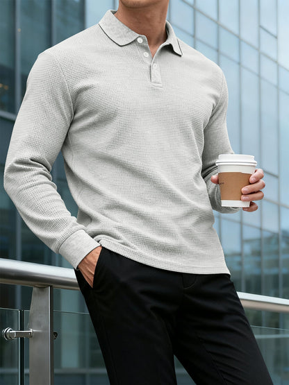 Herren Polo-Shirt Langarm Strukturiert Modern Berlin