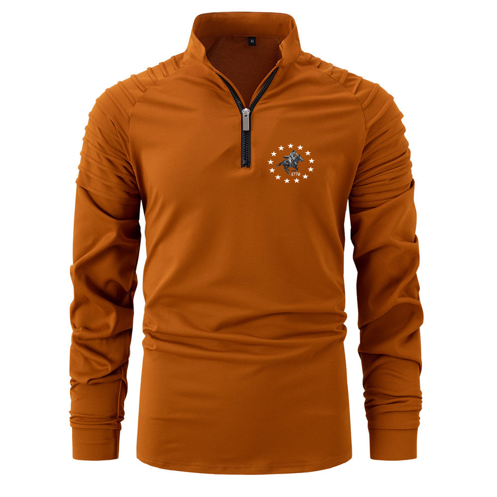 Herren Langarmshirt funktionell mit Reißverschluss und Struktur Ärmeln Modern