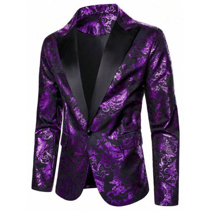Herren Smoking Blazer Elegant Floralmuster Schwarzer Anzug
