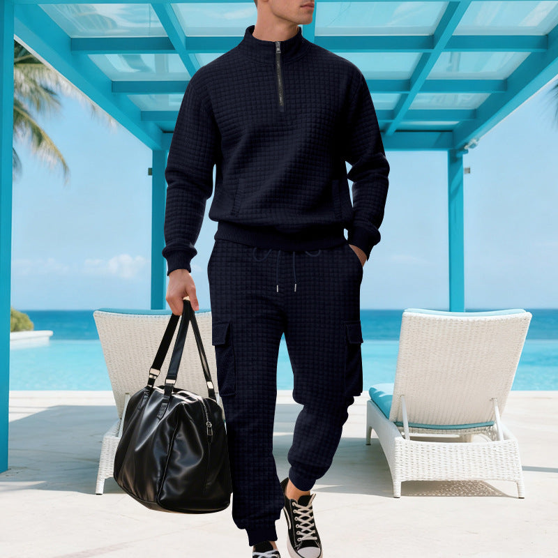 Herren Trainingsanzug Sport Fleece mit Stehkragen und Taschen