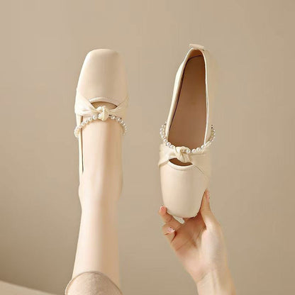 Damen Ballerinas Elegante Perlen Schuhe