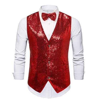 Herren Weste Pailletten Fliege Elegant Party