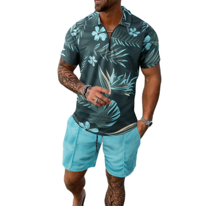 Herren Hemd Kurzarm Modisch Blumenmuster Sommer