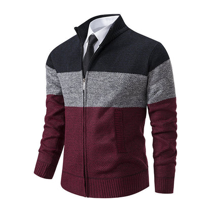Herren Strickjacke Modern Stehkragen Zipper Schwarz - BerlinGlamour