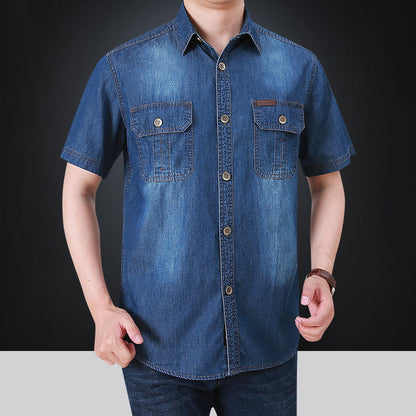 Herren Denim Hemd Kurzarm mit Taschen Modern Style